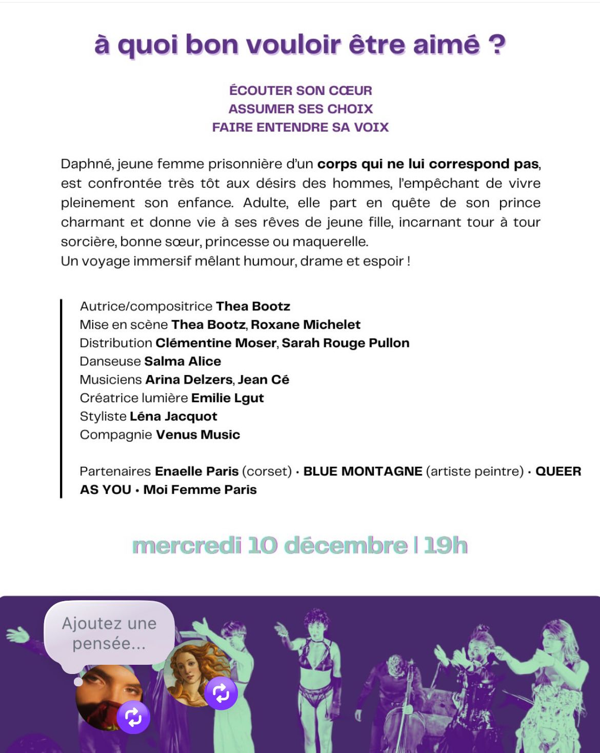 Spectacle « à quoi bon vouloir être aimé ? » Spectacle « à quoi bon vouloir être aimé ? »
